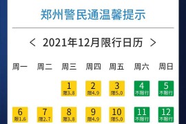 2022年郑州车牌照限号时间表新规定（郑州市车辆限号时间表）
